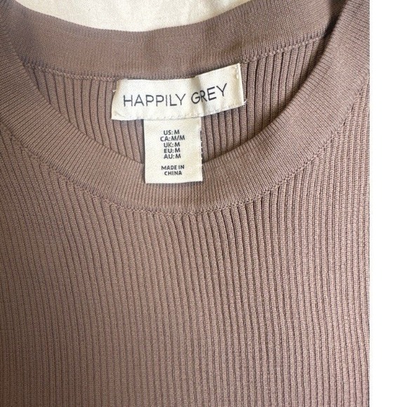 Happily Grey Ribbed Knit Sleeveless Mock Neck Top Taupe Size Medium - Picture 2 of 6